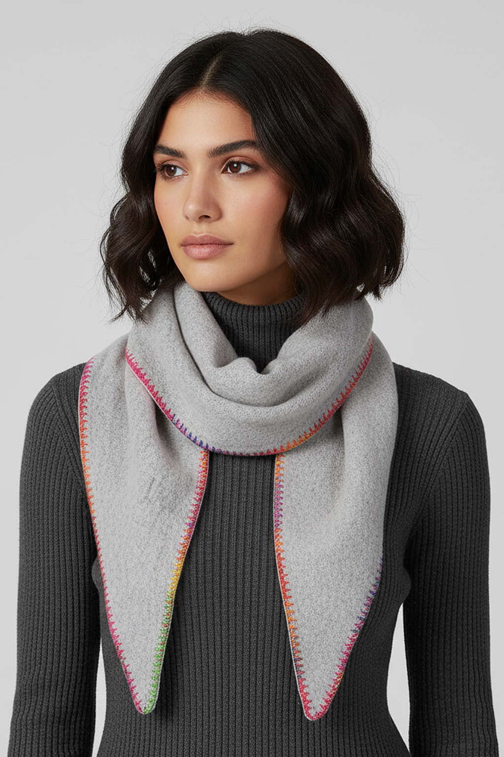 Schal Dreiecksform mit bunter Zierkante Rainbow Schal Dreiecksform mit bunter Zierkante Rainbow