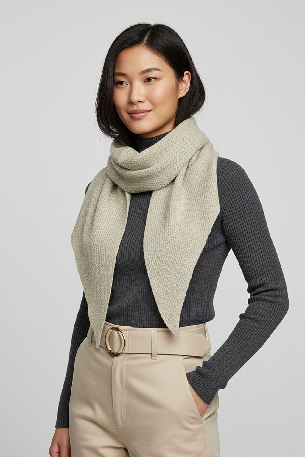 Faera Strickschal weich und vielseitig tragbar Dreieck-Form – Beige, Bild 2