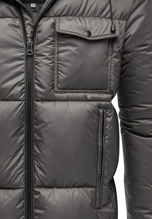 Winterjacke mit Kapuze glänzend Fleecekragen, Farbe: Grau