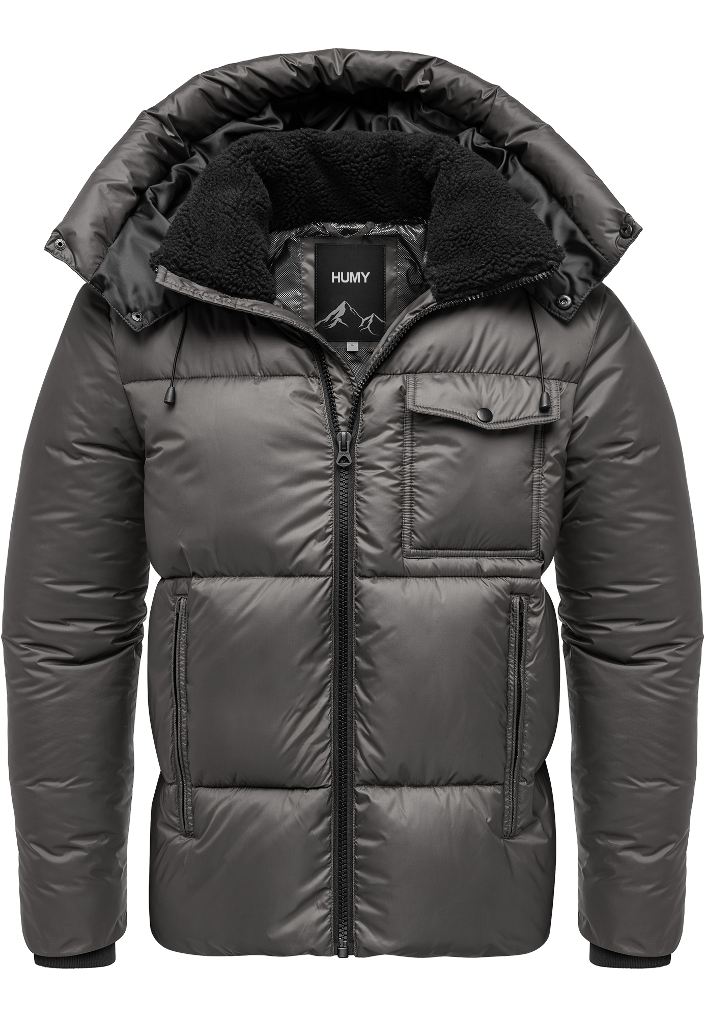 Humy HUMY Winterjacke mit Kapuze glänzend Fleecekragen – Grau, Bild 1