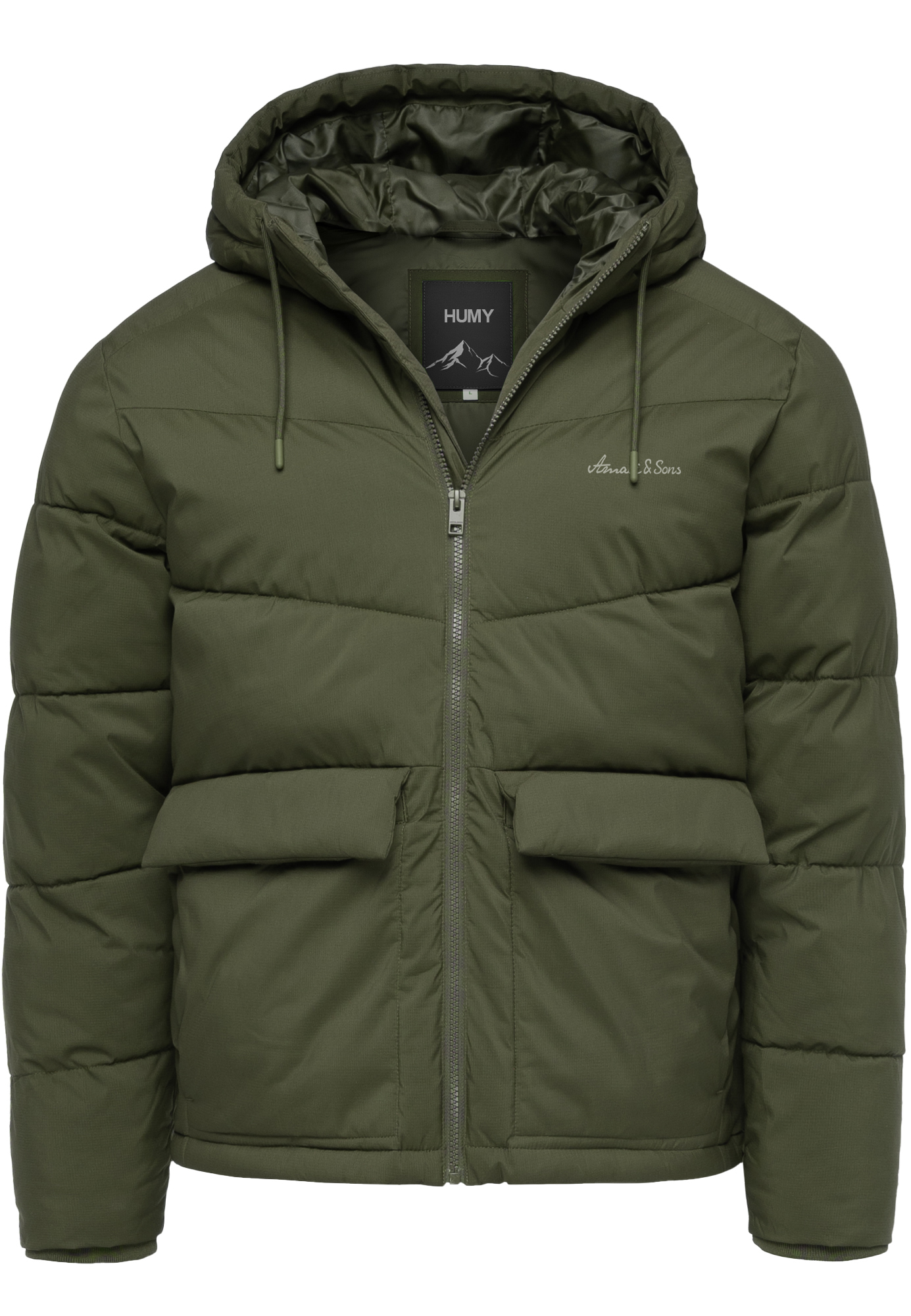 Humy HUMY Winterjacke mit Kapuze gesteppte Form Gefüttert Warm – Olive, Bild 1