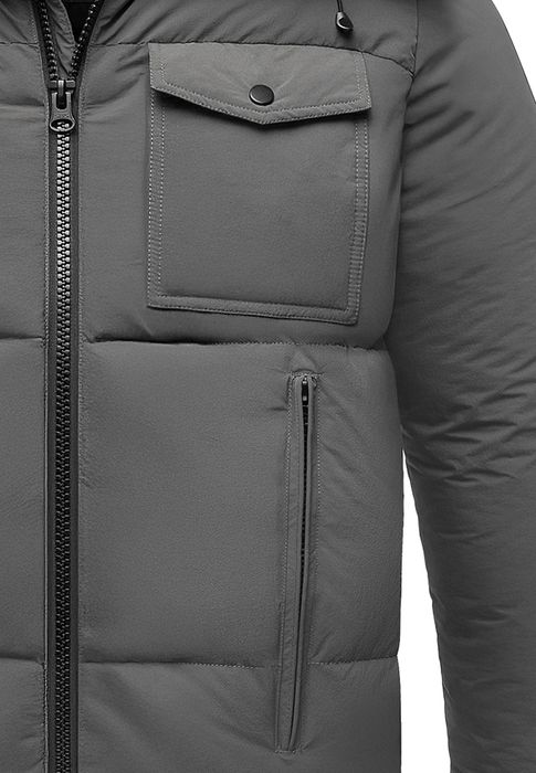 HUMY Winterjacke mit Kapuze warm gefüttert, Farbe: Dunkelgrau