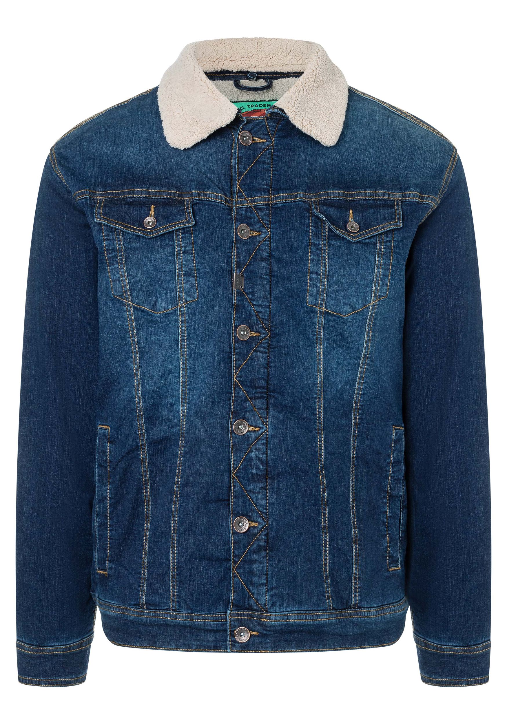 Timezone Timezone Lässige Jeansjacke mit Knopfleiste und Teddykragen – Dunkelblau, Bild 1
