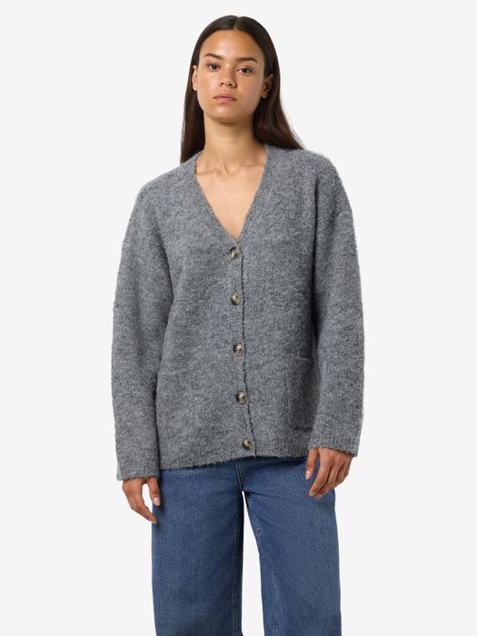NOISY MAY Gemütlicher langärmeliger Knit Cardigan mit Knöpfen, Farbe: Grau-3