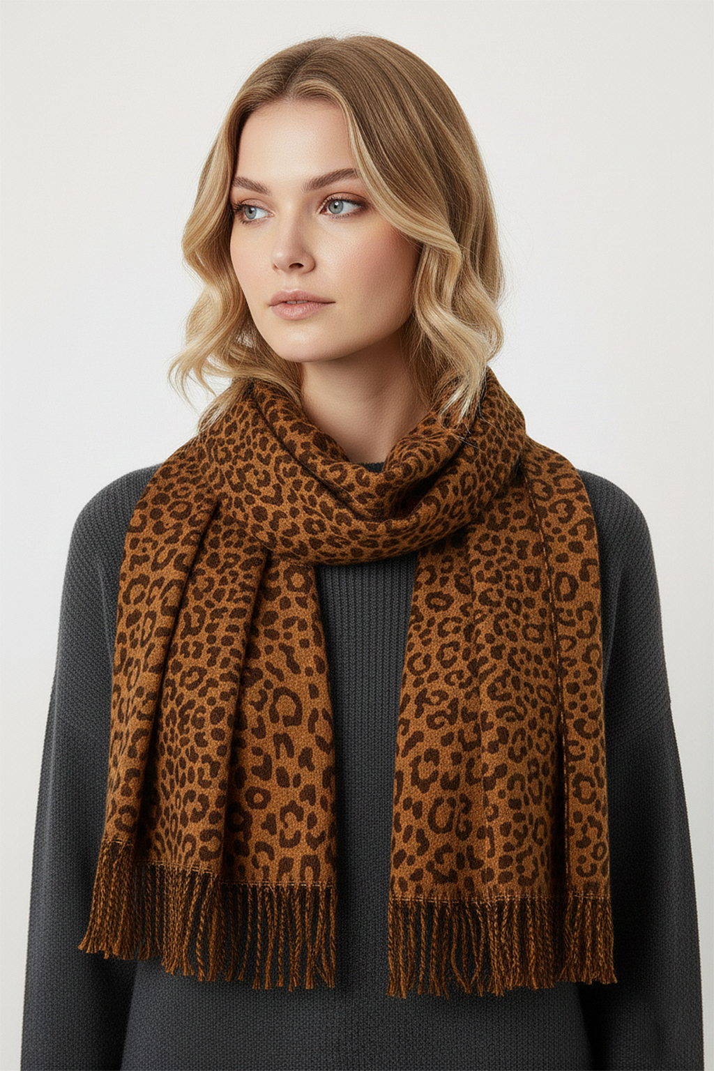 Schal mit Leopardenmuster Fransen weich und angenehm Schal mit Leopardenmuster Fransen weich und angenehm