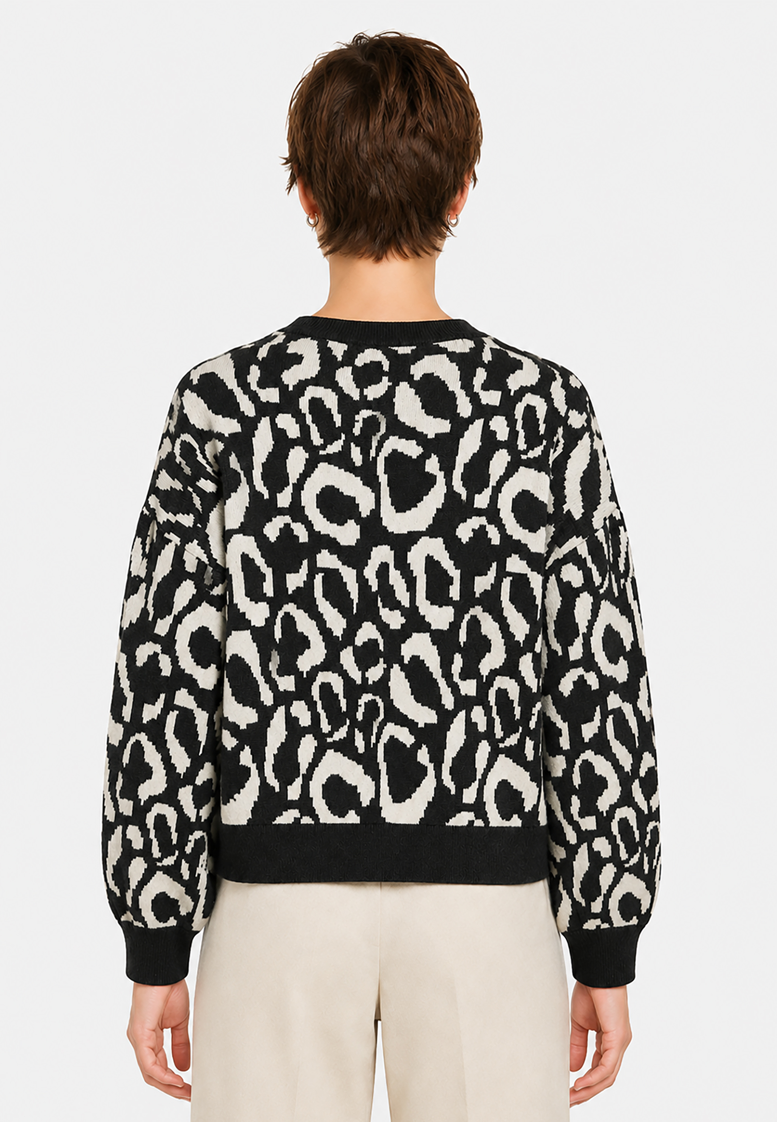 Leopardenmuster Strickpullover Rundhalsausschnitt Leopardenmuster Strickpullover Rundhalsausschnitt