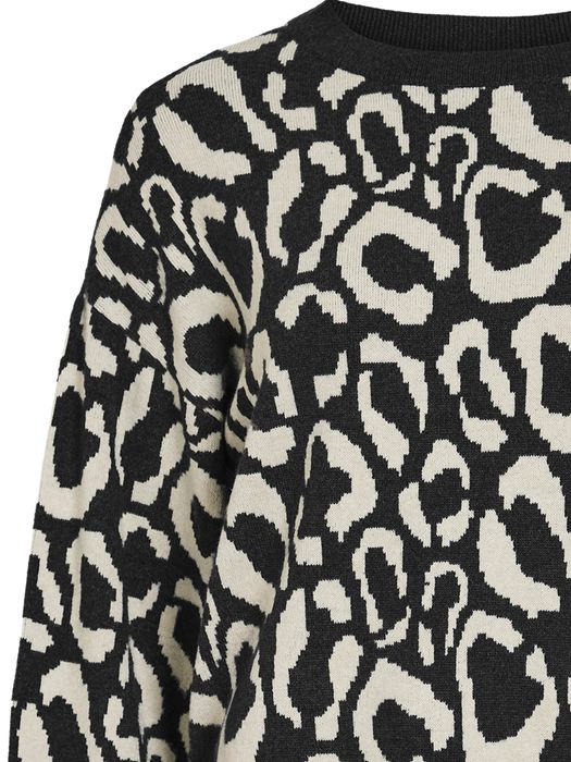 Vila Leopardenmuster Strickpullover Rundhalsausschnitt – Schwarz, Bild 3