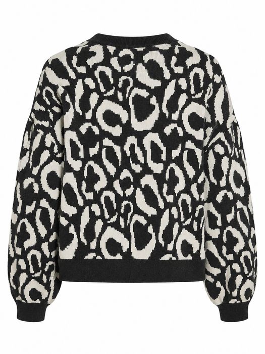 Vila Leopardenmuster Strickpullover Rundhalsausschnitt – Schwarz, Bild 6