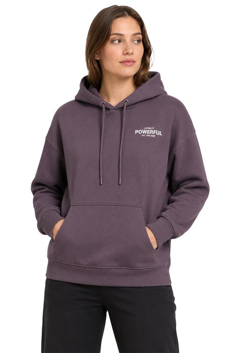 Hoodie mit Power-Statement-Print und Kapuze Good Vibes, Farbe: Lila