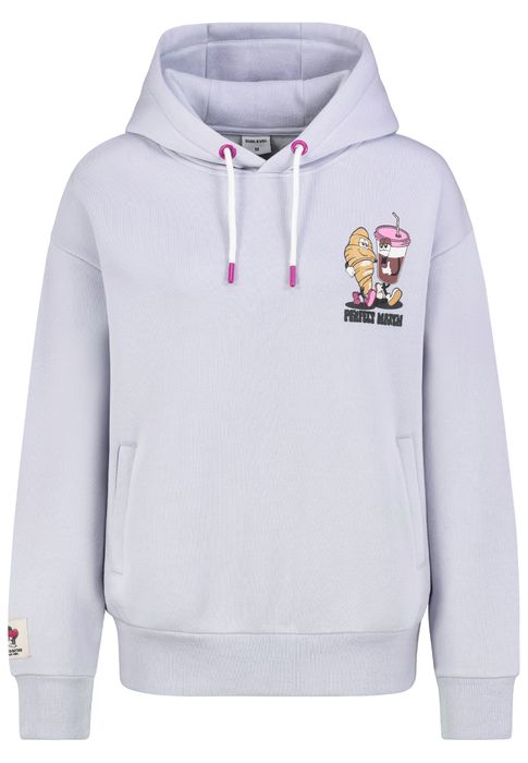 Sublevel Sweatshirt mit lustigem Print und Kordelzug-Details – Lila, Bild 4