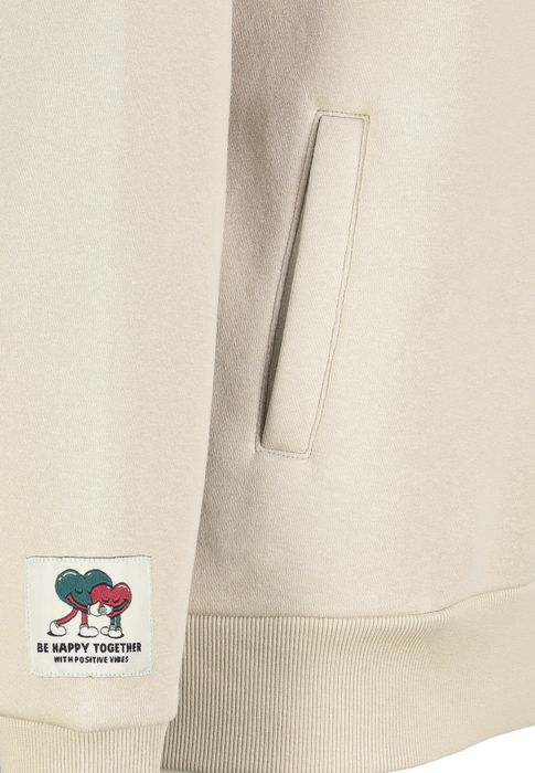 Sublevel Sweatshirt mit lustigem Print und Kordelzug-Details – Beige, Bild 6