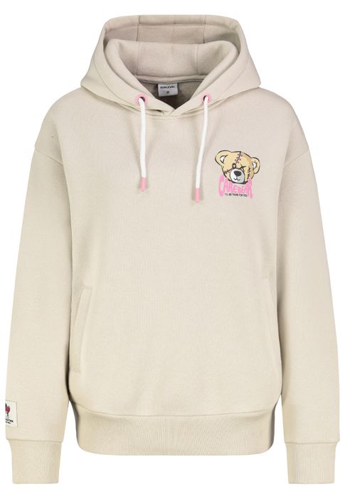 Sublevel Sweatshirt mit lustigem Print und Kordelzug-Details – Beige, Bild 4