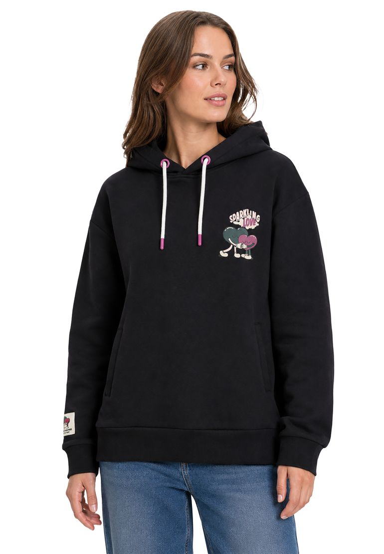 Sublevel Sweatshirt mit lustigem Print und Kordelzug-Details – Dunkelgrau, Bild 2
