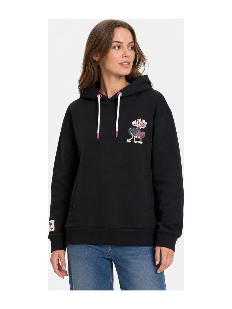 Sublevel Sweatshirt mit lustigem Print und Kordelzug-Details – Dunkelgrau, Bild 1