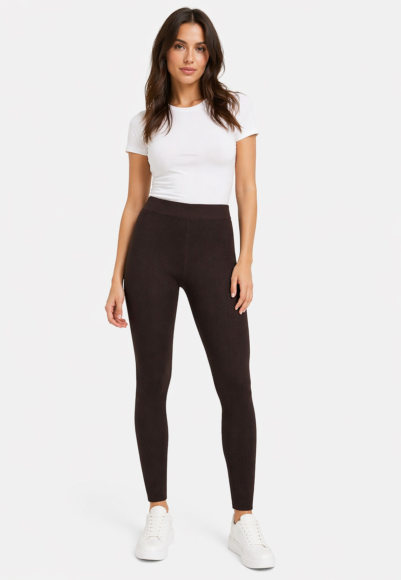 Gerippte Leggings Elastischer Bund Unifarben Alltag Gerippte Leggings Elastischer Bund Unifarben Alltag