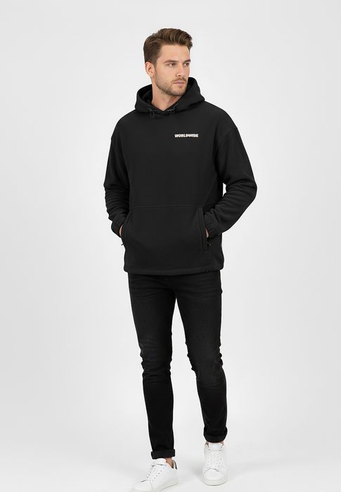 Sweat Hoodie mit Print Kapuze Gummizug, Farbe: Schwarz