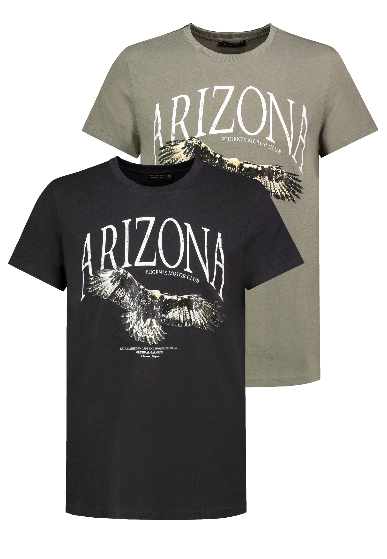 Urban Surface Urban Surface T-Shirt 2er-SET mit Animal-Print Adler Motivprint – Grau-Grün, Bild 1