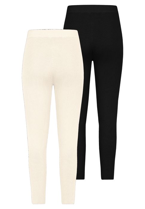 Stitch & Soul Stitch & Soul 2er-SET Gerippte Leggings mit elastischem Bund – Schwarz-Weiß, Bild 5