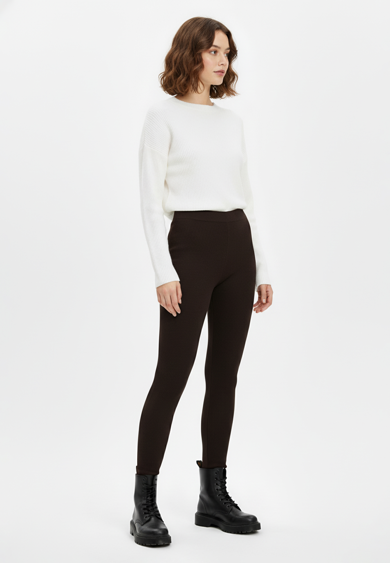 Stitch & Soul Stitch & Soul 2er-SET Gerippte Leggings mit elastischem Bund – Weiß-Braun, Bild 2