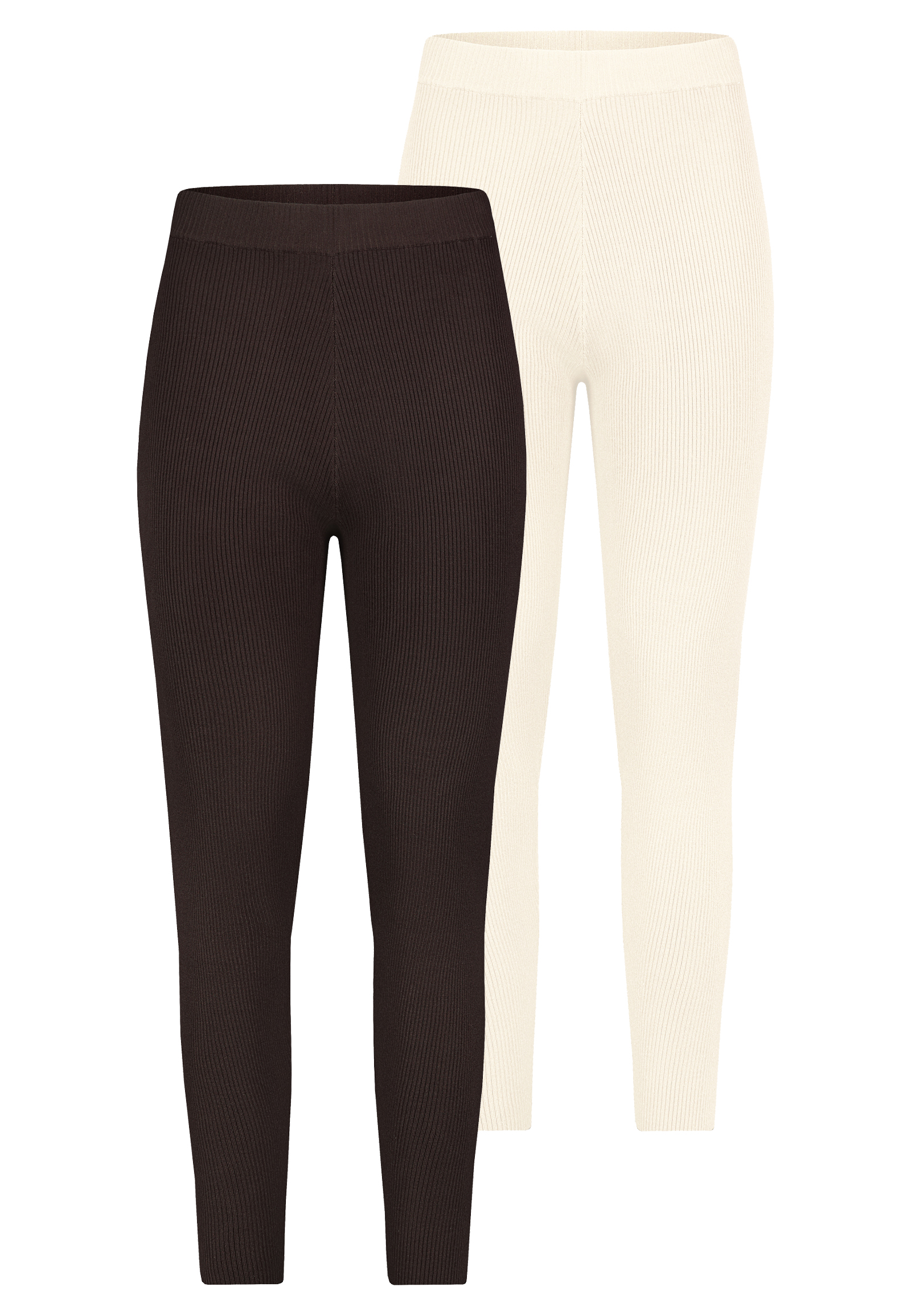 Stitch & Soul Stitch & Soul 2er-SET Gerippte Leggings mit elastischem Bund – Weiß-Braun, Bild 1