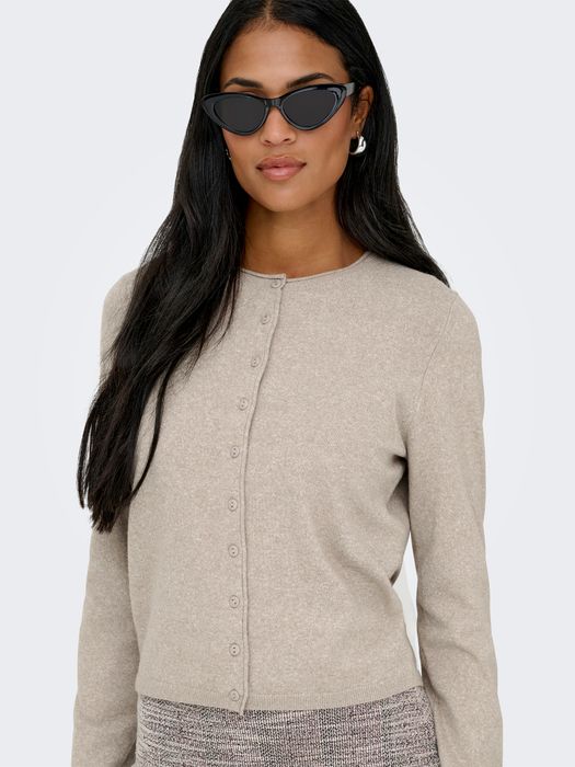 Vila Stilvoller Cardigan Knopfverschluss Rundhalsausschnitt – Beige, Bild 4