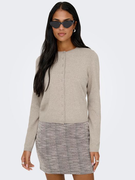Vila Stilvoller Cardigan Knopfverschluss Rundhalsausschnitt – Beige, Bild 3