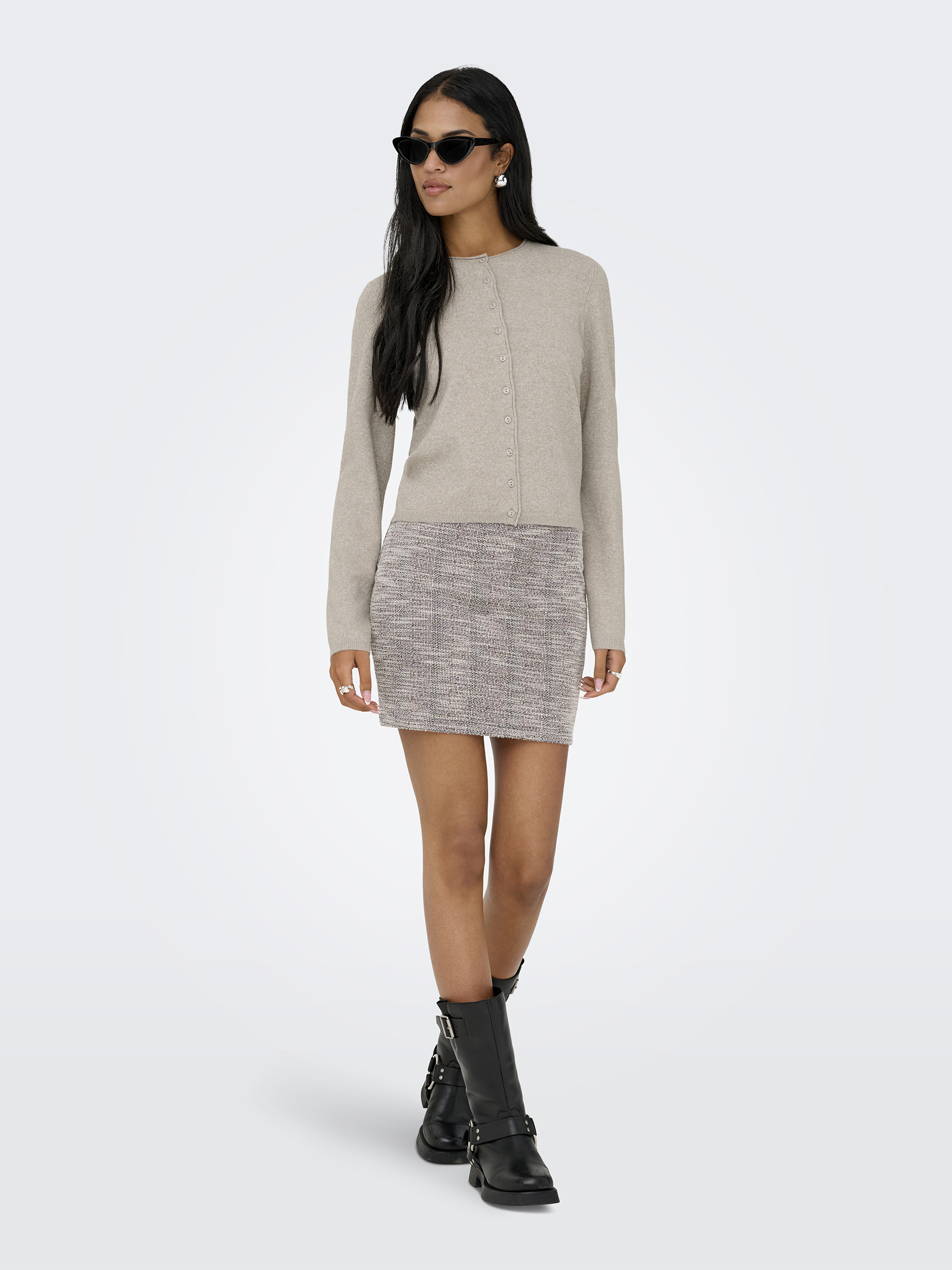 Vila Stilvoller Cardigan Knopfverschluss Rundhalsausschnitt – Beige, Bild 2