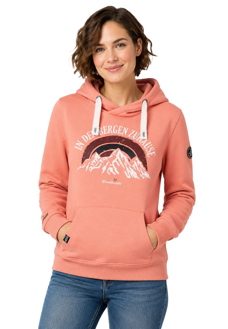 Sublevel Hoodie Bergmotiv Aufdruck Kapuze Tunnelzug Spruch Bequem – Orange, Bild 2