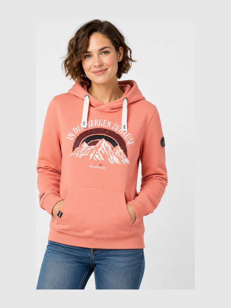 Sublevel Hoodie Bergmotiv Aufdruck Kapuze Tunnelzug Spruch Bequem – Orange, Bild 1