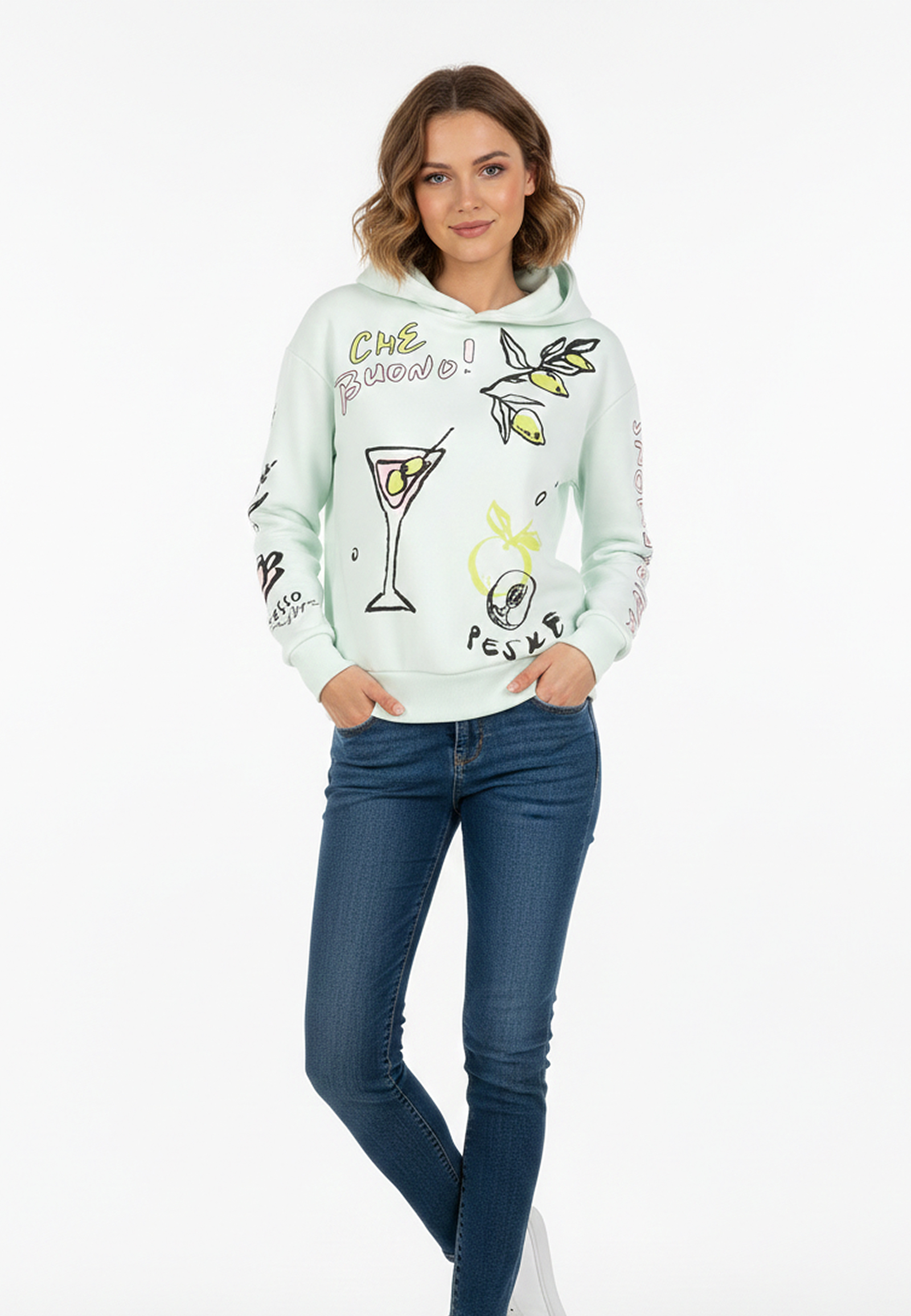 Hoodie Floralen Tropischen Mustern Good Vibes Rippbündchen Hoodie Floralen Tropischen Mustern Good Vibes Rippbündchen