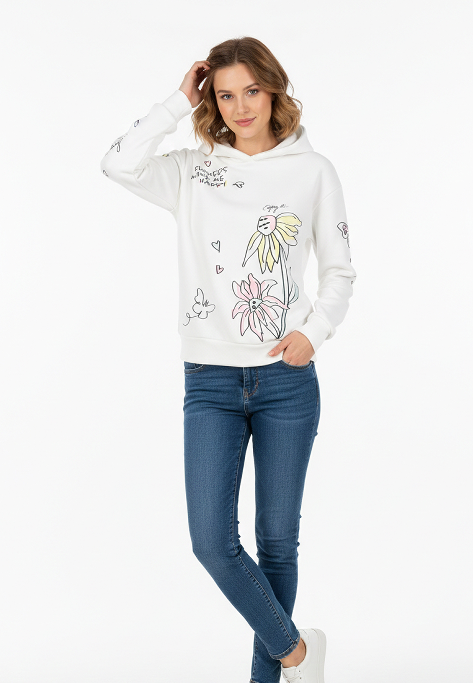 Hoodie Floralen Tropischen Mustern Good Vibes Rippbündchen Hoodie Floralen Tropischen Mustern Good Vibes Rippbündchen