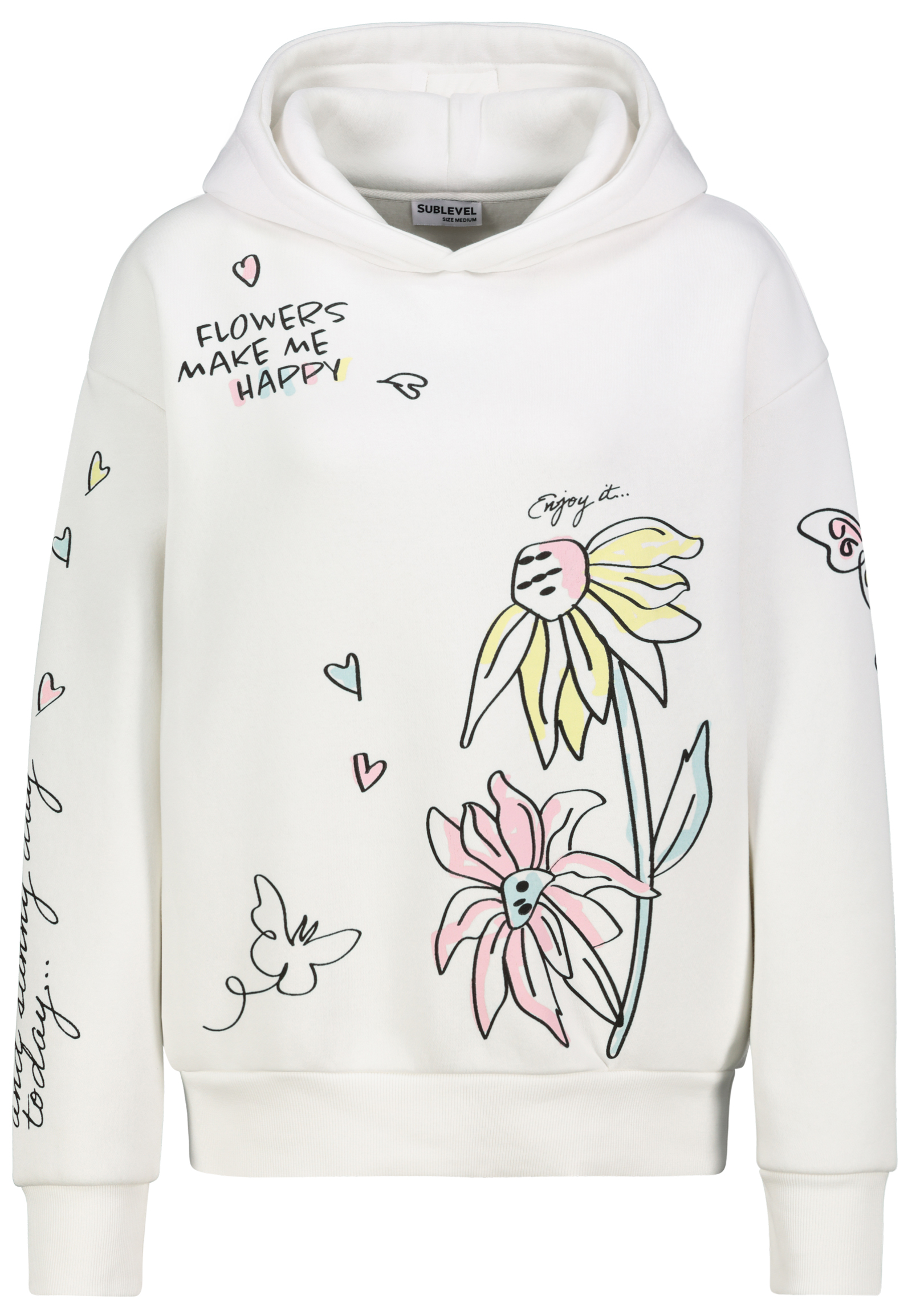 Hoodie Floralen Tropischen Mustern Good Vibes Rippbündchen Hoodie Floralen Tropischen Mustern Good Vibes Rippbündchen