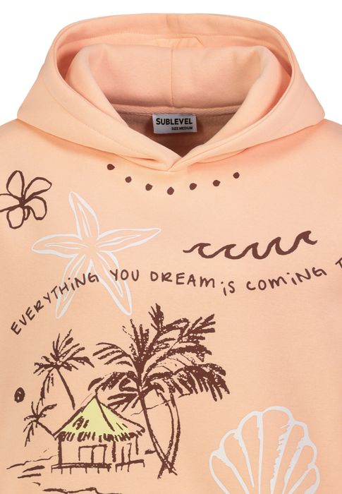 Sublevel Hoodie Floralen Tropischen Mustern Good Vibes Rippbündchen – Orange, Bild 5