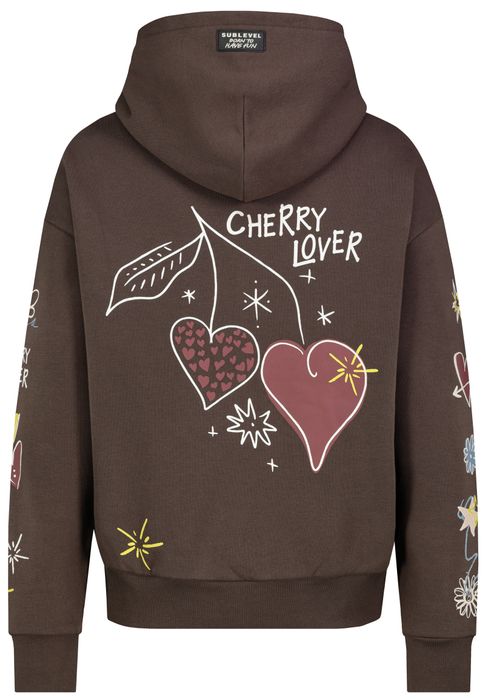 Sublevel Sublevel Hoodie Floralen Tropischen Mustern Good Vibes – Dunkelbraun, Bild 3