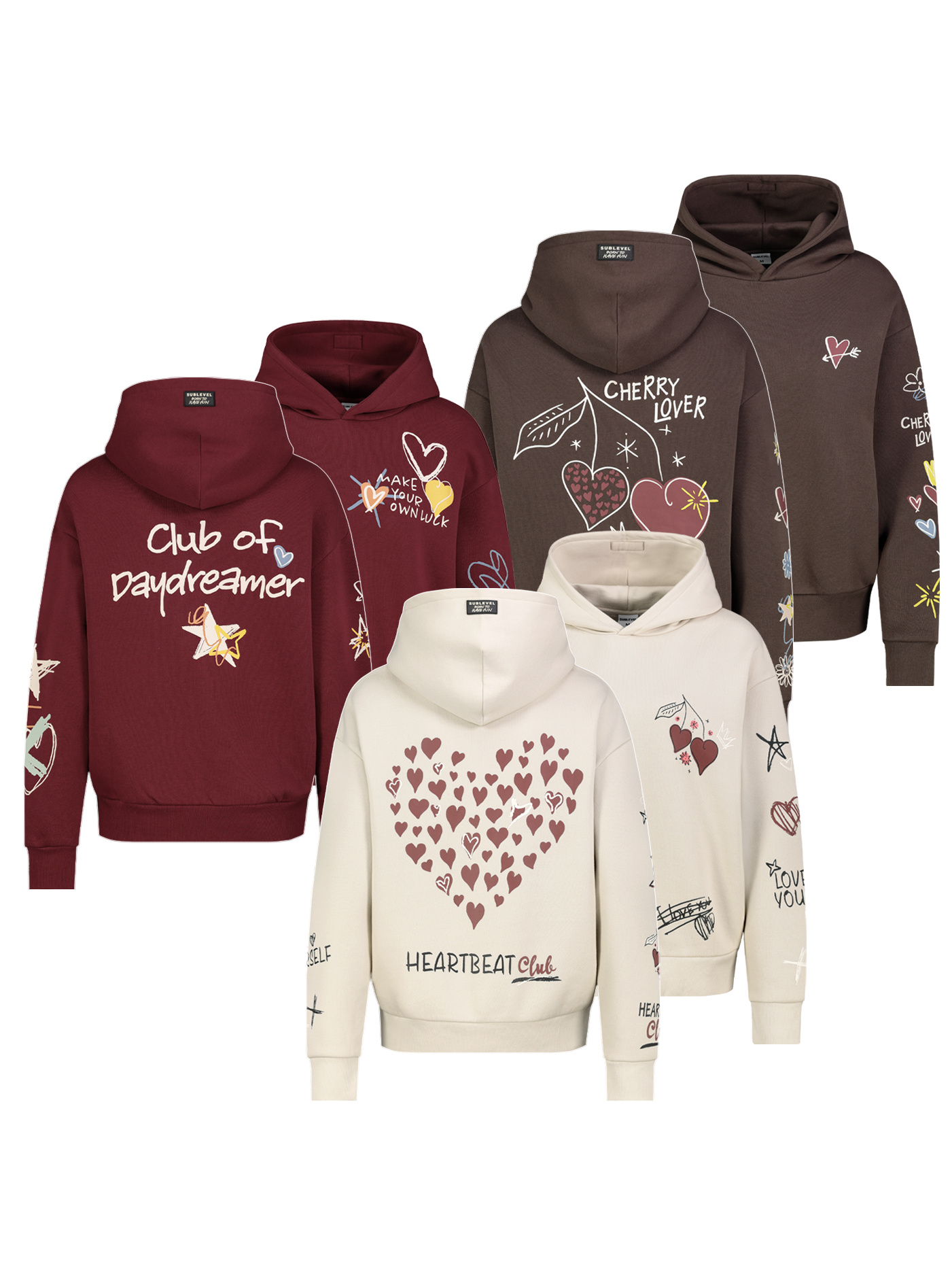 Sublevel Sublevel Hoodie Floralen Tropischen Mustern Good Vibes – Dunkelbraun, Bild 1