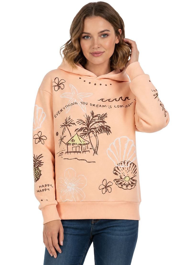 Sublevel Hoodie Floralen Tropischen Mustern Good Vibes Rippbündchen – Orange, Bild 2