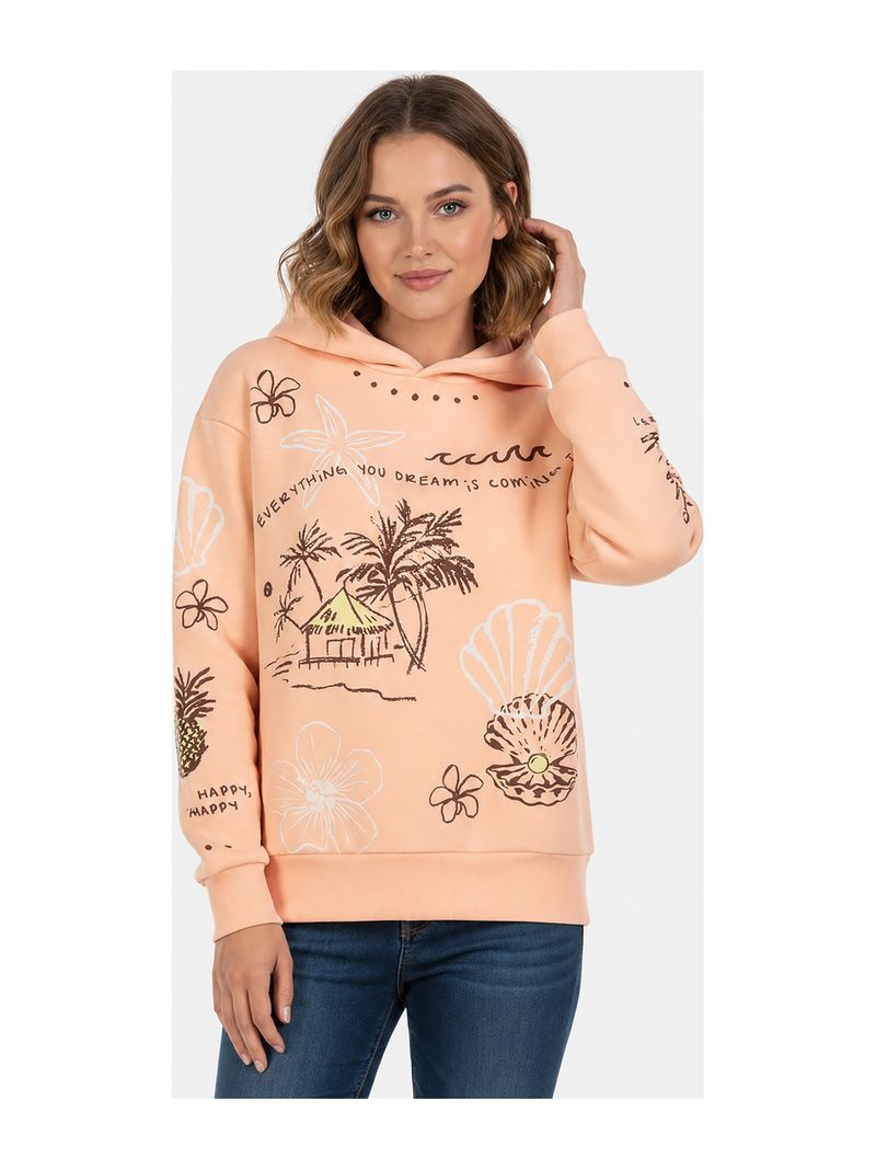 Sublevel Hoodie Floralen Tropischen Mustern Good Vibes Rippbündchen – Orange, Bild 1
