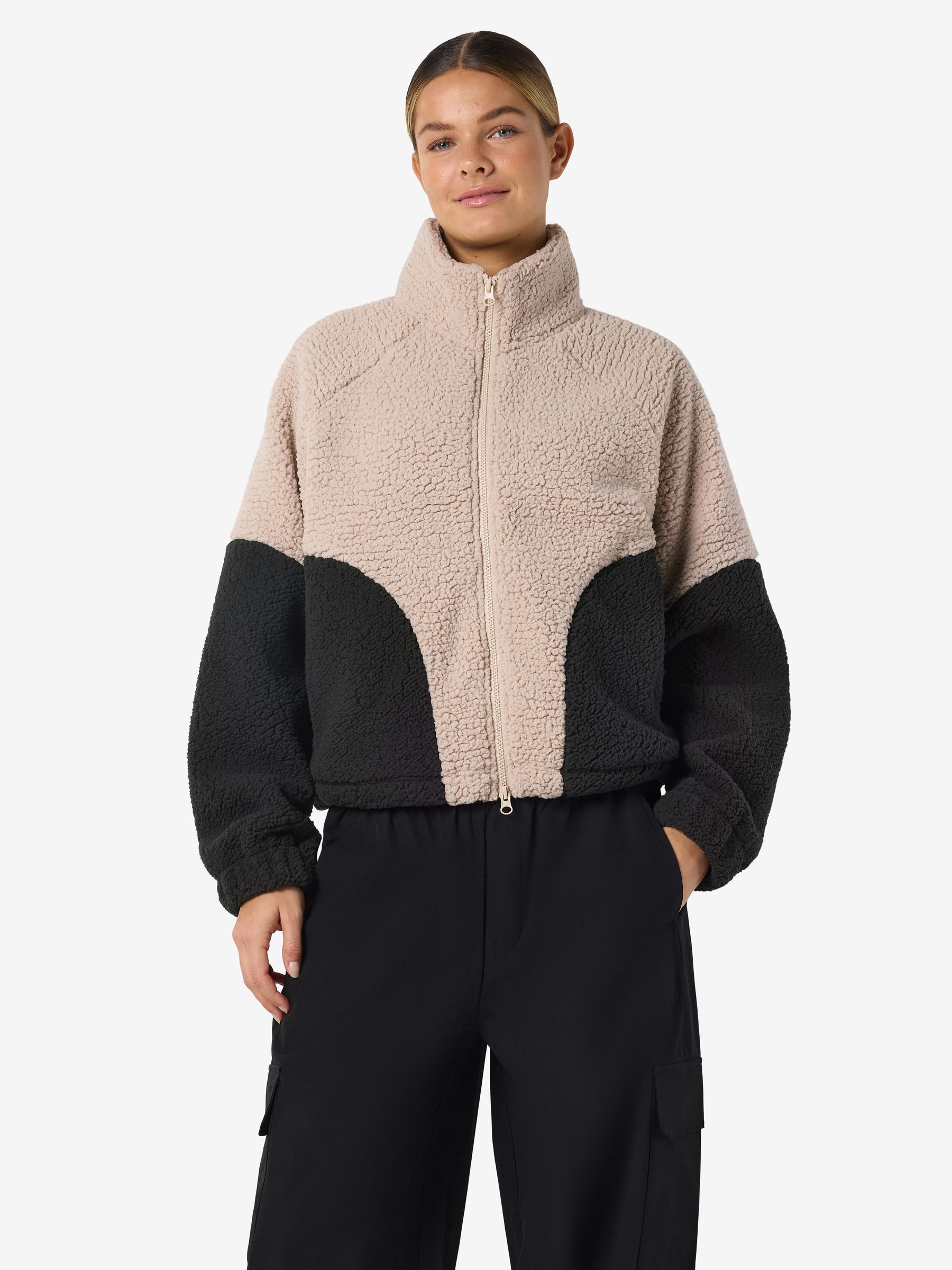 27035911_4982395_3.jpg Flauschige Outdoor-Jacke mit Kontrast-Design Reißverschluss