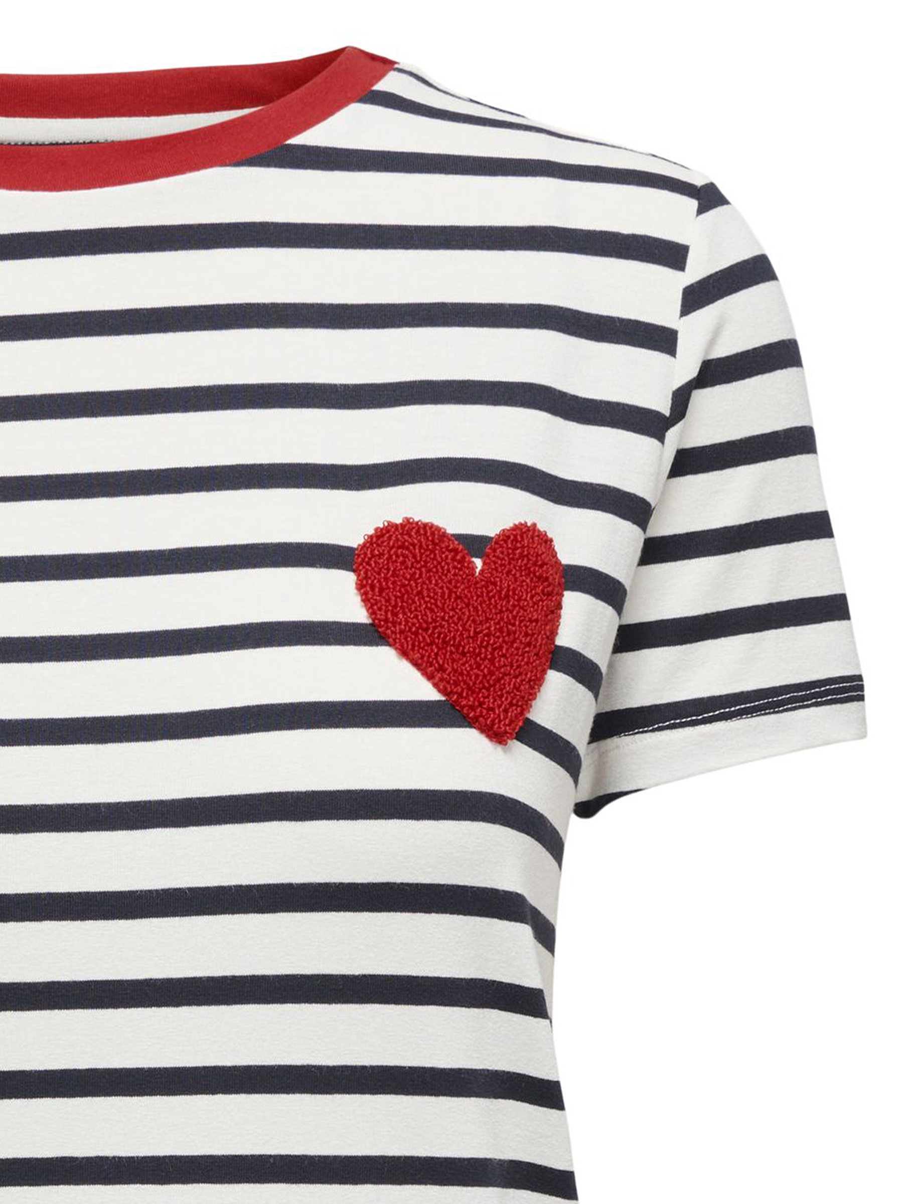 Gestreiftes T-Shirt mit Herzmotiv und Rundhalsausschnitt Gestreiftes T-Shirt mit Herzmotiv und Rundhalsausschnitt