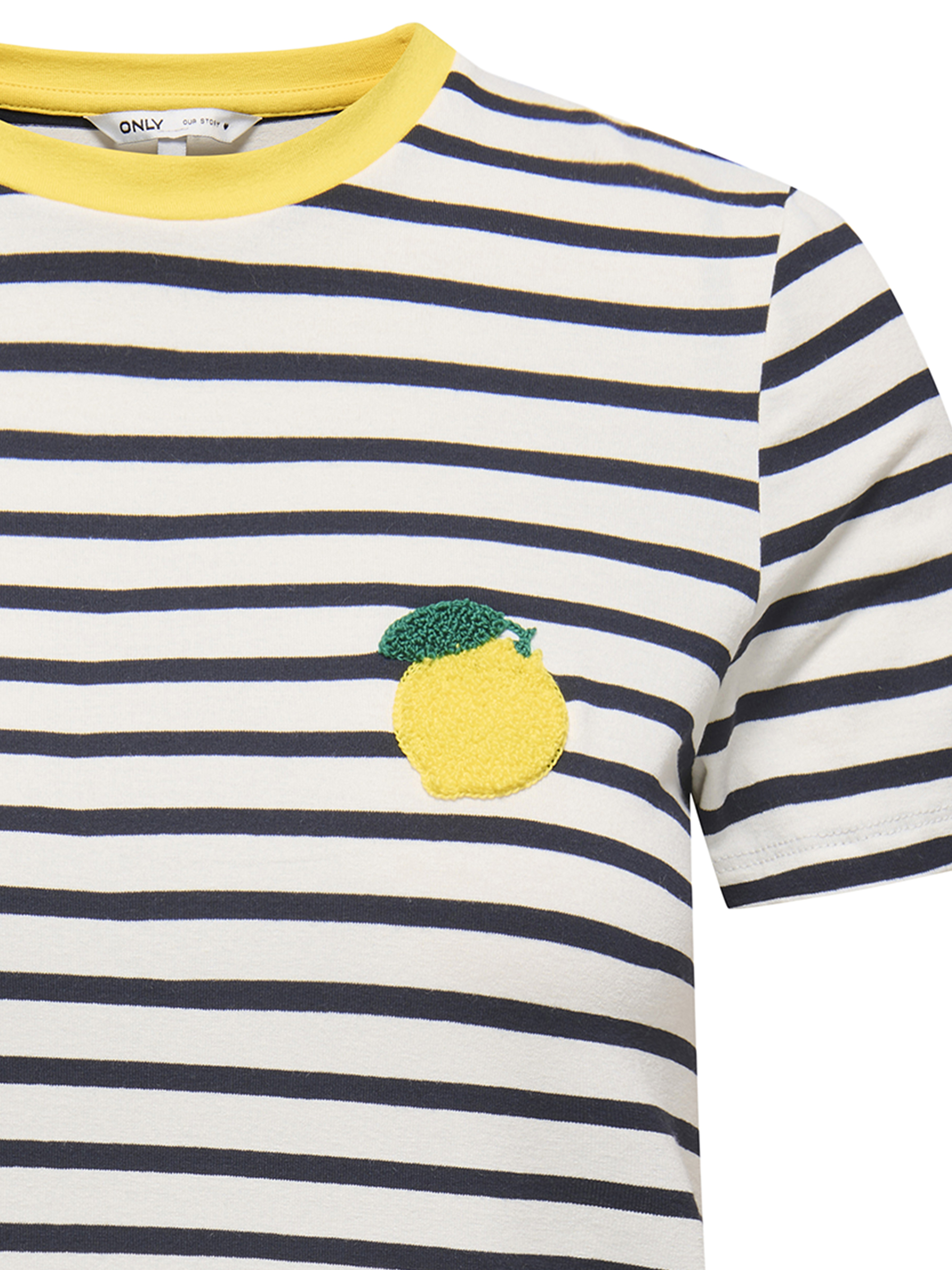 Gestreiftes T-Shirt mit Herzmotiv und Rundhalsausschnitt Gestreiftes T-Shirt mit Herzmotiv und Rundhalsausschnitt