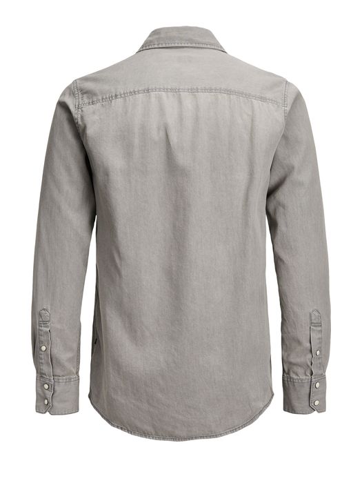 Jack & Jones JACK & JONES Einfarbiges Langarmhemd Kentkragen Gerade Passform – Hellgrau, Bild 8