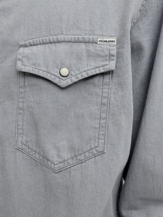 Jack & Jones JACK & JONES Einfarbiges Langarmhemd Kentkragen Gerade Passform – Hellgrau, Bild 5