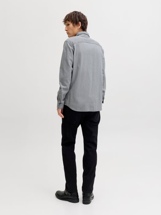 Jack & Jones JACK & JONES Einfarbiges Langarmhemd Kentkragen Gerade Passform – Hellgrau, Bild 7