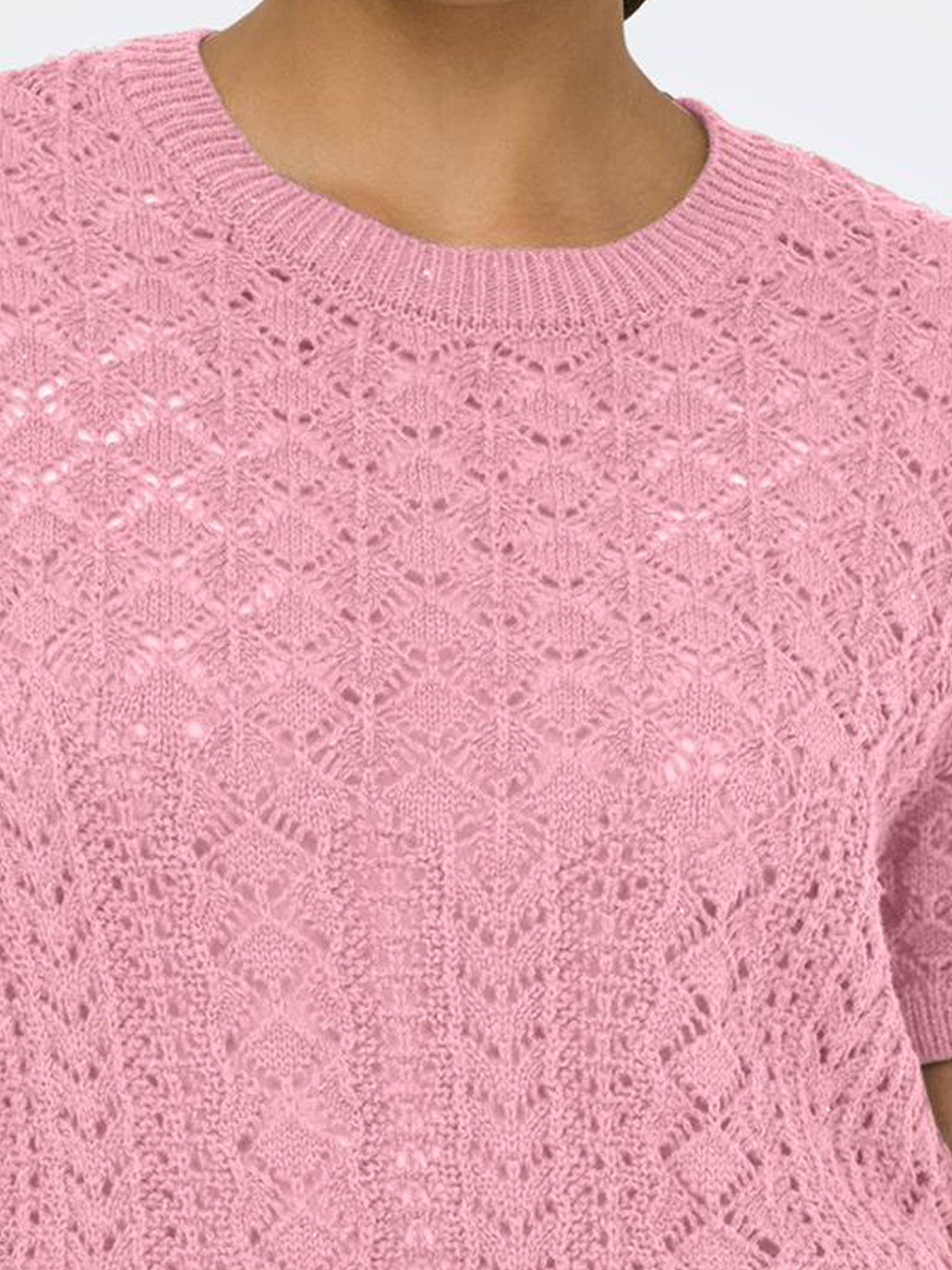 Kurzarm Strickpullover Häkelmuster Rundhals Unifarben Kurzarm Strickpullover Häkelmuster Rundhals Unifarben