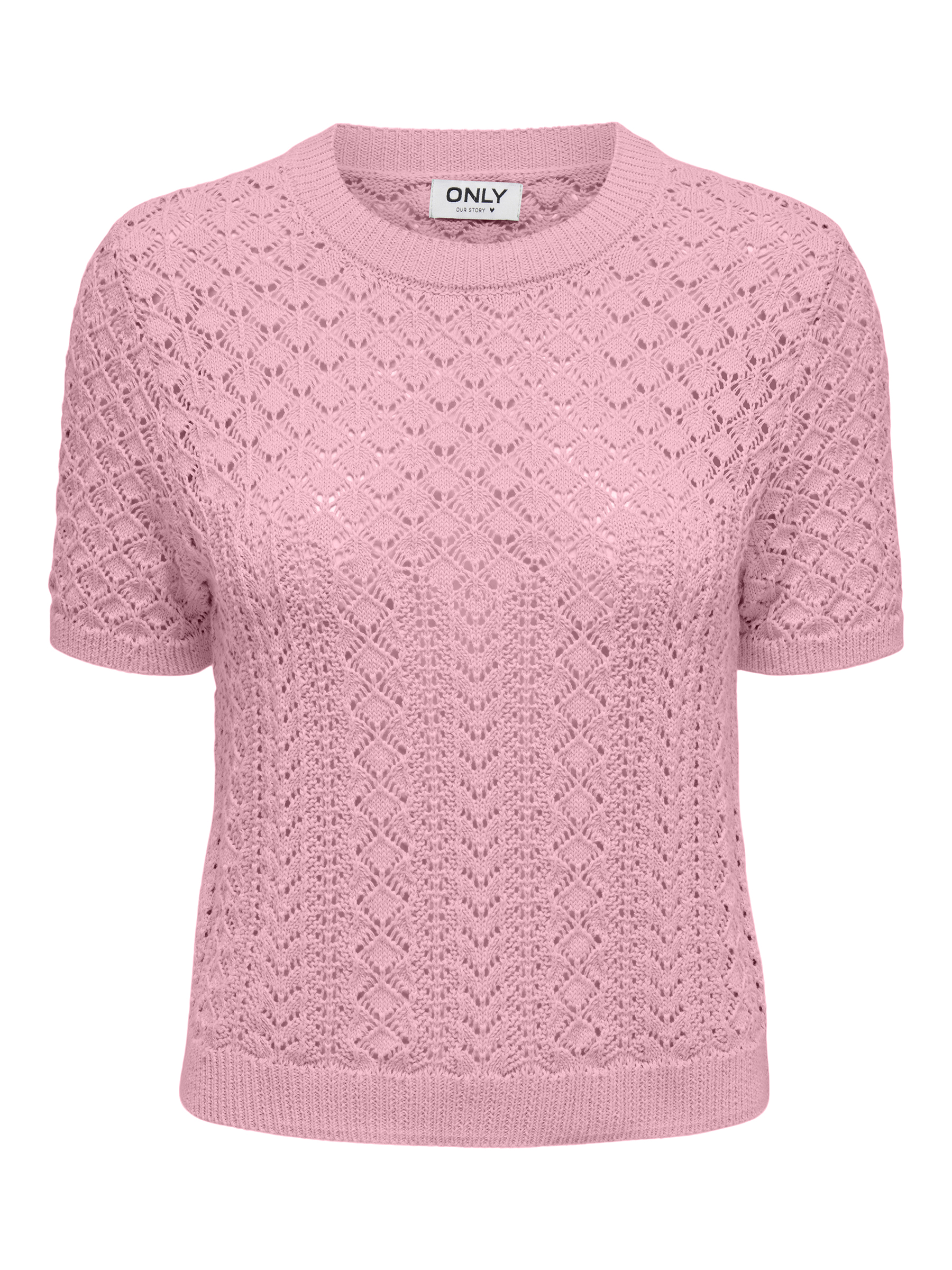 Kurzarm Strickpullover Häkelmuster Rundhals Unifarben Kurzarm Strickpullover Häkelmuster Rundhals Unifarben