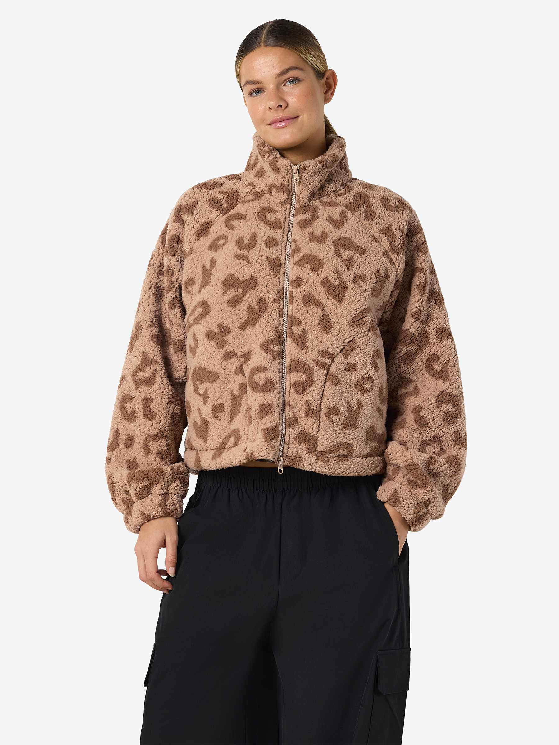 Flauschige Outdoorjacke Reißverschluss Trendigen Design Flauschige Outdoorjacke Reißverschluss Trendigen Design