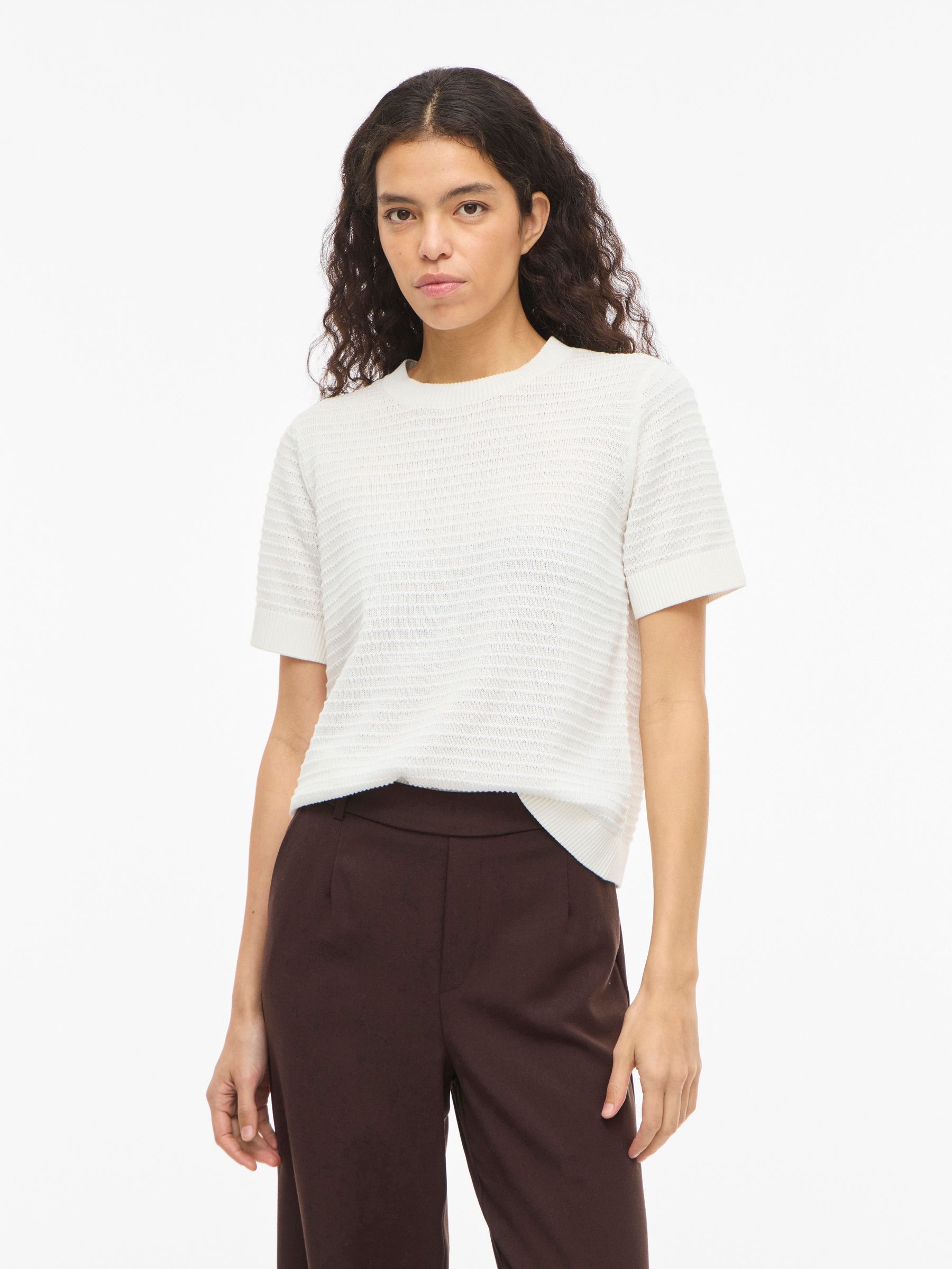 14111560_4903380_3.jpg Bequemer Strickpullover Rundhalsausschnitt Kurzarm