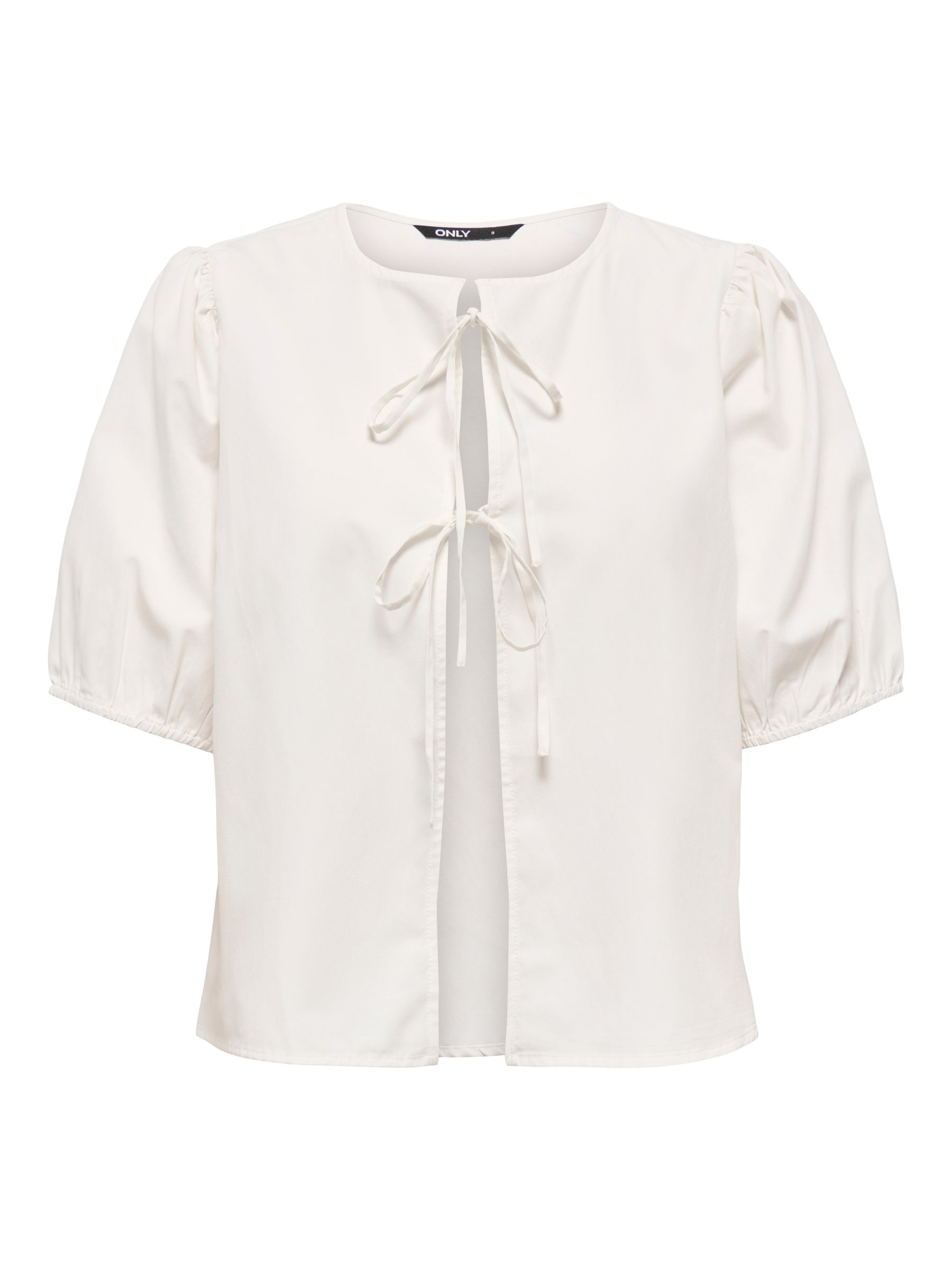 15368592_4954479.jpg Kurzarm Bluse Rundhalsausschnitt Zierschleifen Detail