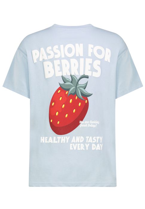 Sublevel Bequemes Shirt Kurzarm Printdesign Rundhalsausschnitt – Blau, Bild 3