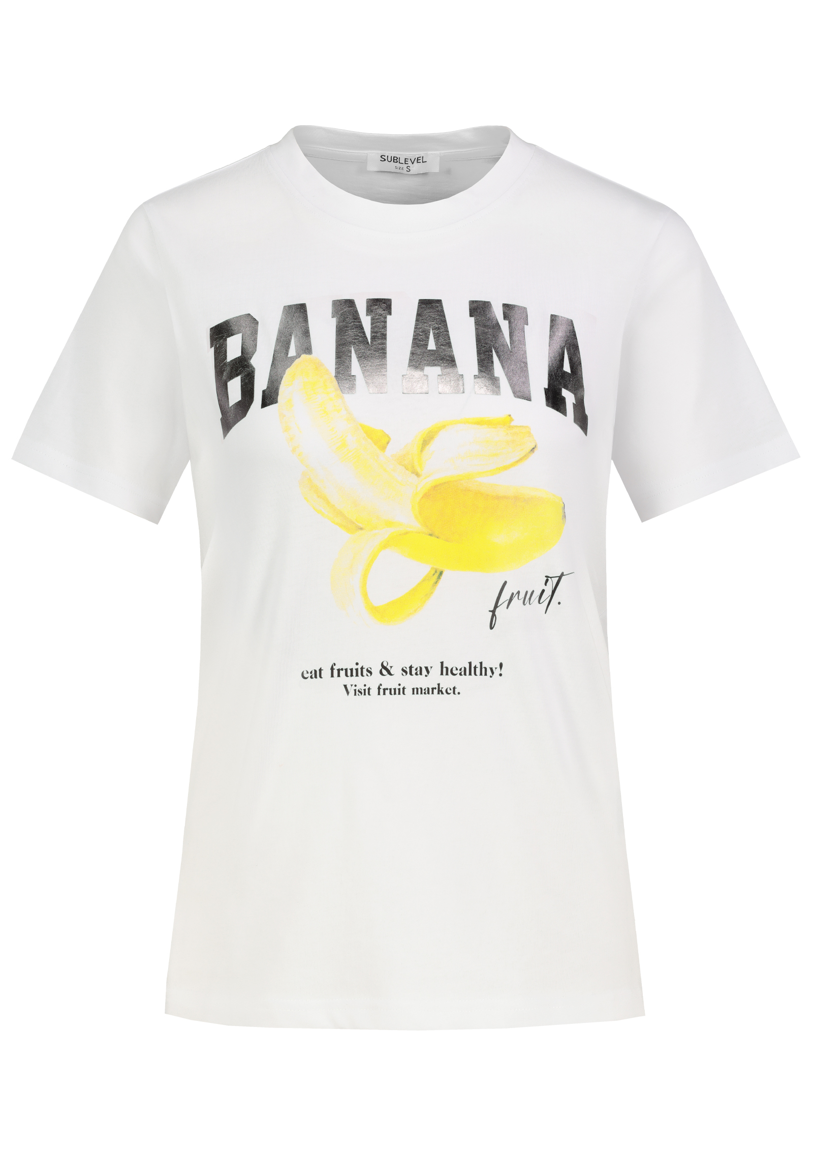 Sublevel Kurzarmshirt Rundhalsausschnitt Fruchtprint Stilvoll – Weiß, Bild 1